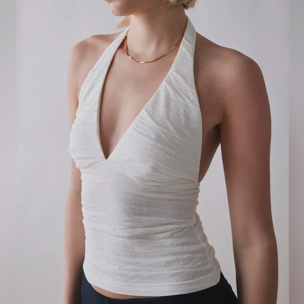 Urban Outfitters UO Silence + Noise Club Classic Cropped Halter Top - White Tank